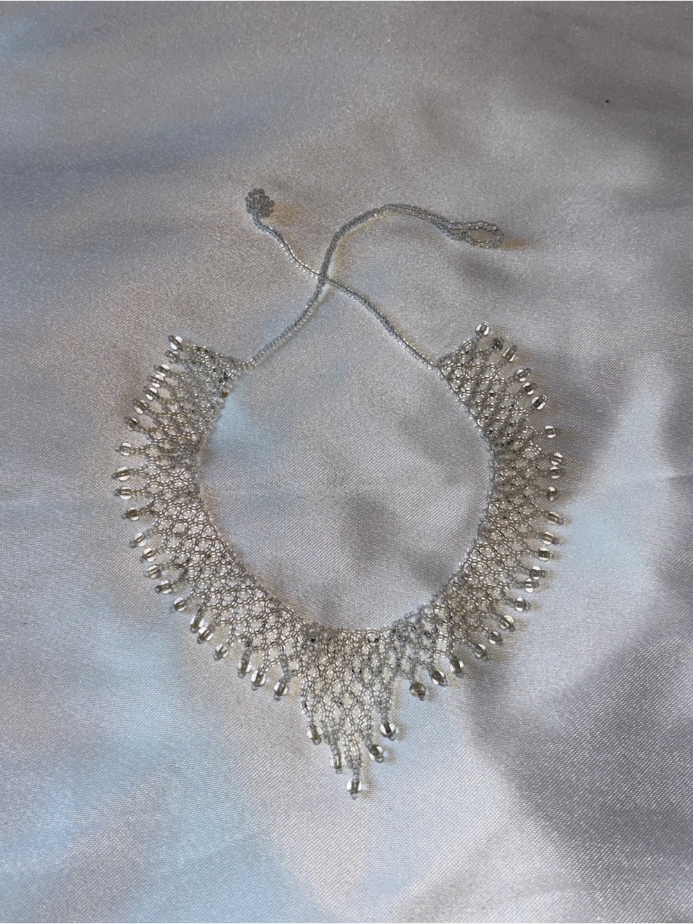 Vintage Silver Beaded fringe Choker Necklace Y2K Fairycore Statement grunge goth